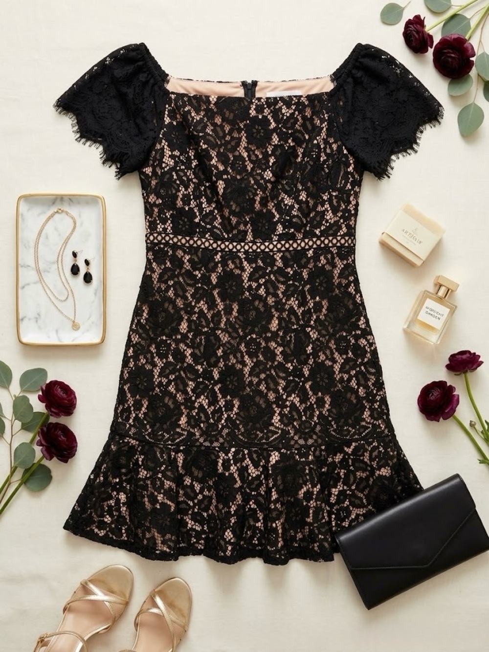 J. Crew Black Lace Dress with Nude Lining